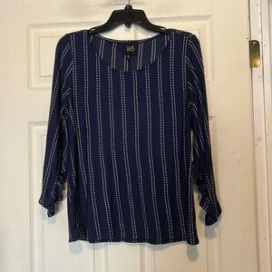 W5 Concepts Blue Mariana Ruffle Top Size Medium With White Dashed Pinstripes